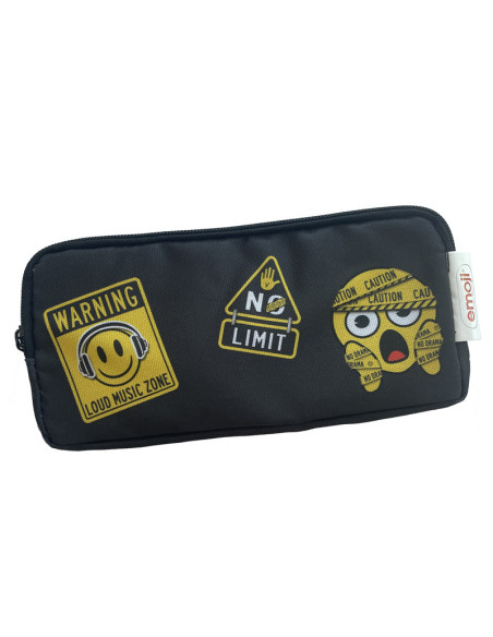 EJPE2520-1,Penar etui dreptunghiular PIGNA, 3 fermoare, motiv Emoji, Negru
