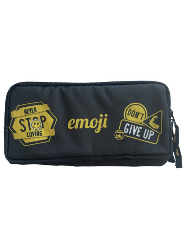 EJPE2520-1,Penar etui dreptunghiular PIGNA, 3 fermoare, motiv Emoji, Negru
