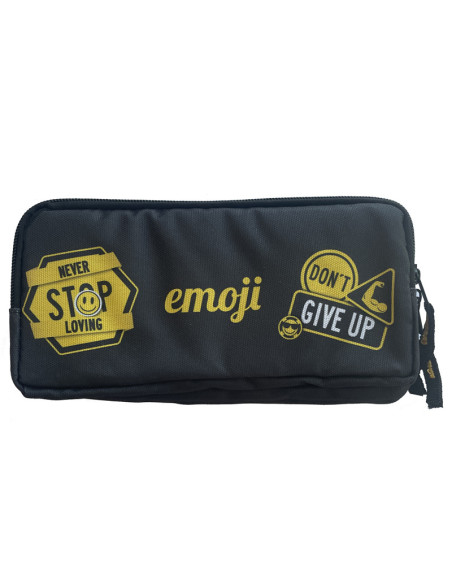 EJPE2520-1,Penar etui dreptunghiular PIGNA, 3 fermoare, motiv Emoji, Negru