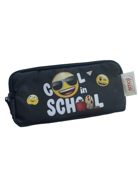 EJPE2520-2,Penar etui dreptunghiular PIGNA, 3 fermoare, motiv School Emoji, Negru