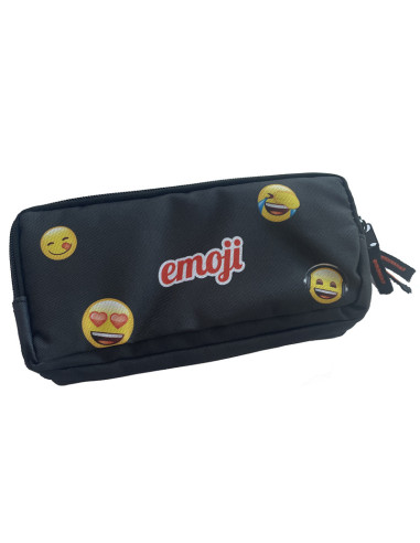 EJPE2520-2,Penar etui dreptunghiular PIGNA, 3 fermoare, motiv School Emoji, Negru