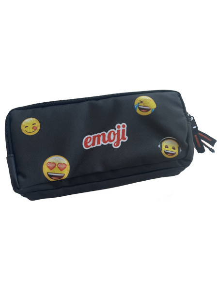 EJPE2520-2,Penar etui dreptunghiular PIGNA, 3 fermoare, motiv School Emoji, Negru