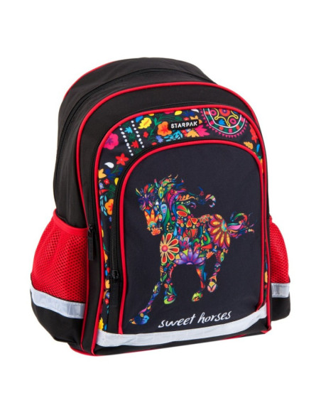 G342,Ghiozdan Starpak 396187 Sweet Horses 2, 39 x 29 x 19.5 cm, negru cu rosu G342,Ghiozdan Starpak 396187 Sweet Horses 2, 39 x 29 x 19.5 cm, negru cu rosu