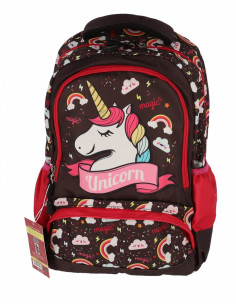 SWUNICOR01,Ghiozdan scoala Pigna, pentru clasa 0, 3 fermoare, motiv Unicorn, Negru