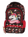 SWUNICOR01,Ghiozdan scoala Pigna, pentru clasa 0, 3 fermoare, motiv Unicorn, Negru