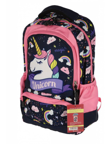SWUNICOR02,Ghiozdan scoala PIGNA pentru clasa 0, 3 fermoare, motiv Unicorn, Bleumarin SWUNICOR02,Ghiozdan scoala PIGNA pentru clasa 0, 3 fermoare, motiv Unicorn, Bleumarin