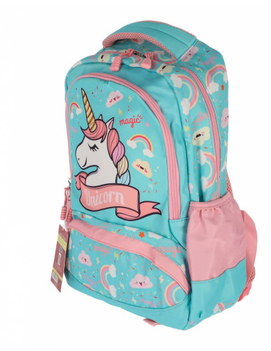SWUNICOR03,Ghiozdan scpala Pigna pentru clasa 0, 3 fermoare, motiv Unicorn, Bleu pal SWUNICOR03,Ghiozdan scpala Pigna pentru clasa 0, 3 fermoare, motiv Unicorn, Bleu pal