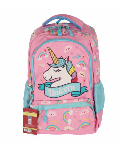SWUNICOR04,Ghiozdan scoala Pigna pentru clasa 0, 3 fermoare, motiv Unicorn, Roz