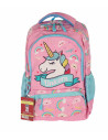 SWUNICOR04,Ghiozdan scoala Pigna pentru clasa 0, 3 fermoare, motiv Unicorn, Roz