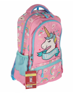 SWUNICOR04,Ghiozdan scoala Pigna pentru clasa 0, 3 fermoare, motiv Unicorn, Roz 2