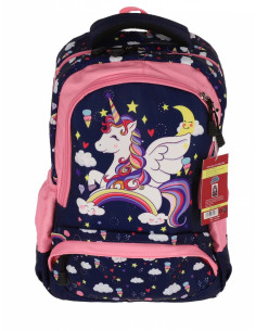 SWUNICOR06,Ghiozdan scoala Pigna pentru clasa 0, 3 fermoare, motiv Unicorn, Bleu star