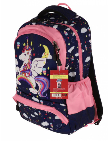 SWUNICOR06,Ghiozdan scoala Pigna pentru clasa 0, 3 fermoare, motiv Unicorn, Bleu star SWUNICOR06,Ghiozdan scoala Pigna pentru clasa 0, 3 fermoare, motiv Unicorn, Bleu star