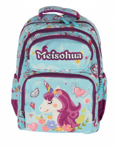SWUNICOR09,Ghiozdan scoala Pigna pentru clasa 0, 4 fermoare, motiv Unicorn blue, Mov