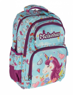 SWUNICOR09,Ghiozdan scoala Pigna pentru clasa 0, 4 fermoare, motiv Unicorn blue, Mov 2