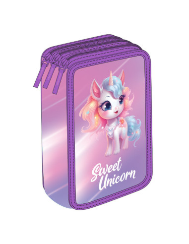 MCPE3F3306,Penar echipat 33 piese 3 fermoare unicorn roz pigna