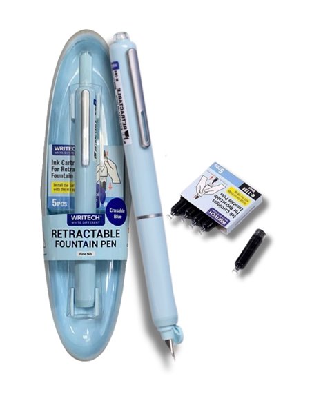 Stilou reatractabil Writech + 5 patroane cerneala albastra, Albastru Stilou reatractabil Writech + 5 patroane cerneala albastra, Albastru
