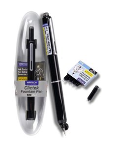 Stilou reatractabil Writech + 5 patroane cerneala albastra, Negru