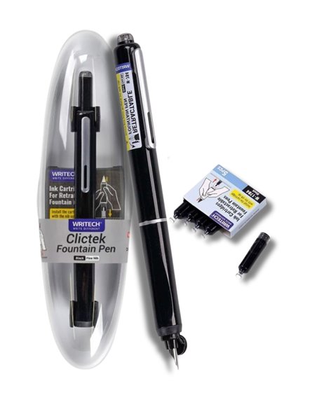 Stilou reatractabil Writech + 5 patroane cerneala albastra, Negru Stilou reatractabil Writech + 5 patroane cerneala albastra, Negru
