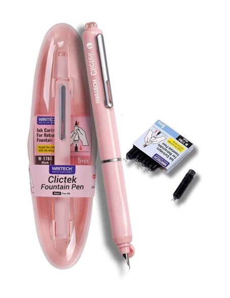 Stilou reatractabil Writech + 5 patroane cerneala albastra, Roz Stilou reatractabil Writech + 5 patroane cerneala albastra, Roz