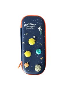 Penar oval, rigid cu un compartiment Deli, Motiv spaceship, Fermoar portocaliu