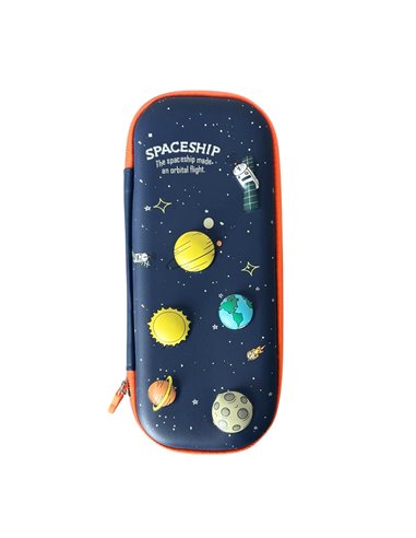 Penar oval, rigid cu un compartiment Deli, Motiv spaceship, Fermoar portocaliu