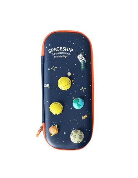 Penar oval, rigid cu un compartiment Deli, Motiv spaceship, Fermoar portocaliu Penar oval, rigid cu un compartiment Deli, Motiv spaceship, Fermoar portocaliu