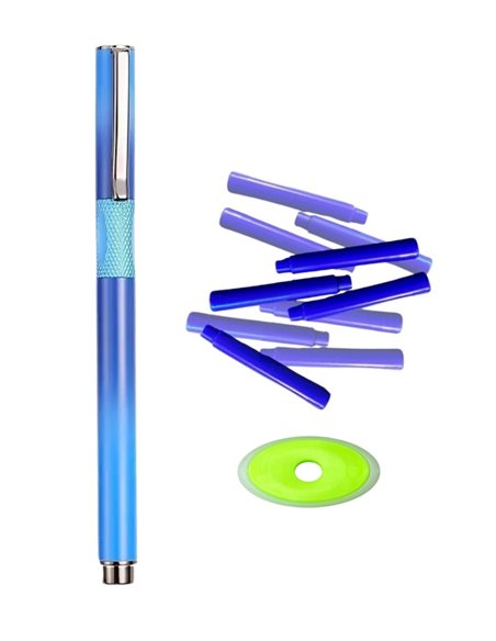 Stilou metalic cu cernala termosensibila, radiera si rezerve, Motiv chrome, Albastru
