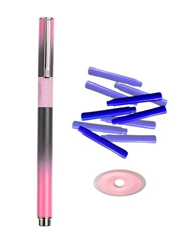 Stilou metalic cu cernala termosensibila, radiera si rezerve, Motiv chrome, Roz