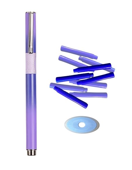 Stilou metalic cu cernala termosensibila, radiera si rezerve, Motiv chrome, Mov