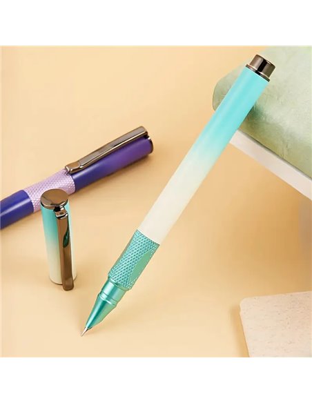 Stilou metalic cu cernala termosensibila, radiera si rezerve, Motiv chrome, Mov