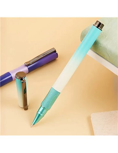 Stilou metalic cu cernala termosensibila, radiera si rezerve, Motiv chrome, Albastru