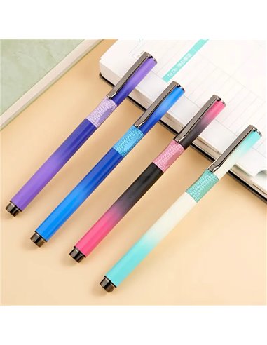 Stilou metalic cu cernala termosensibila, radiera si rezerve, Motiv chrome, Albastru