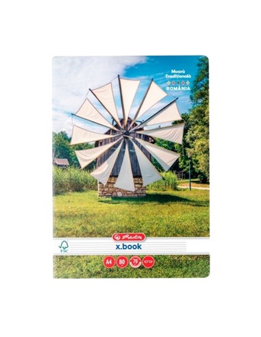 Caiet Herlitz A4, 80 file, 70 g/mp, dictando, colturi rotunjite, Motiv Romania