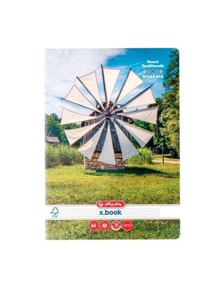 Caiet Herlitz A4, 80 file, 70 g/mp, dictando, colturi rotunjite, Motiv Romania