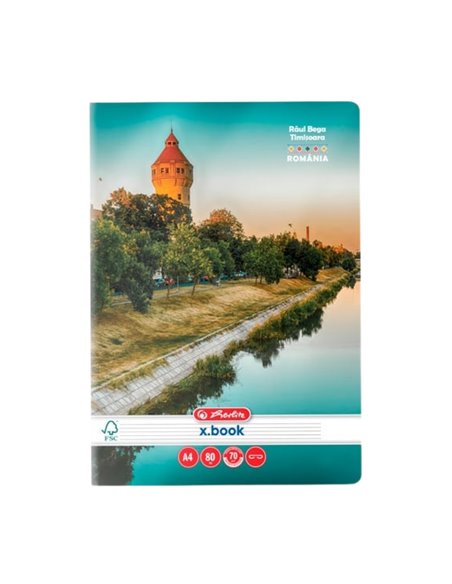Caiet Herlitz A4, 80 file, 70 g/mp, dictando, colturi rotunjite, Motiv Romania