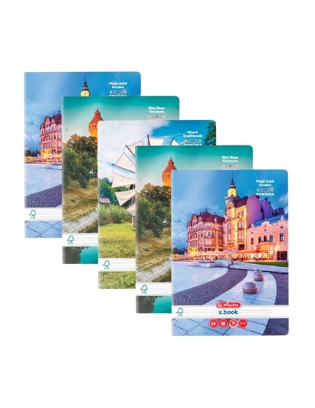 Set 5 Caiete Herlitz, A4, 80 file 70g/mp, Dictando, colturi Rotunjite, motiv Romania