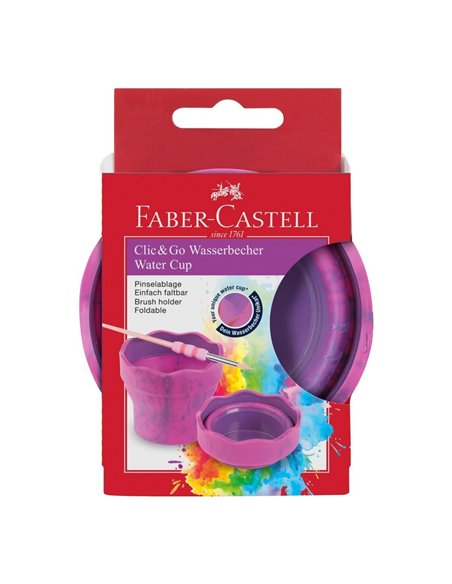 Pahar apa Click&Go Faber-Castell, Motiv unicorni, Roz marmorat