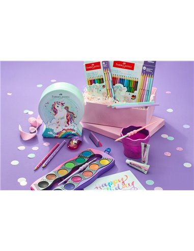 Pahar apa Click&Go Faber-Castell, Motiv unicorni, Roz marmorat