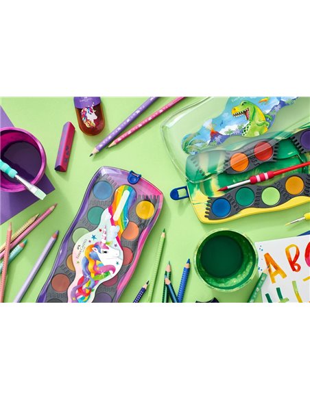 Pahar apa Click&Go Faber-Castell, Motivdinozauri, Verde marmorat