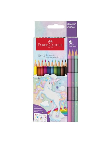 Creioane colorate Faber-Castell FC111219, 10+3 culori, Motiv unicorni
