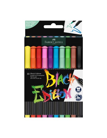 Brush pens Faber-Castell BLACK EDITION FC116451, 10 culori Brush pens Faber-Castell BLACK EDITION FC116451, 10 culori