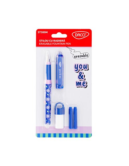 Stilou cu cerneala termosensibila Daco You&Me, Motiv floral, Mov