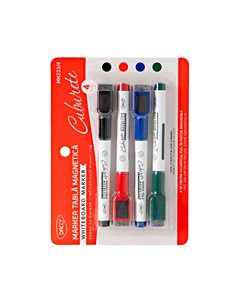 Marker tabla magnetica cu burete Daco MK233/4, 4 buc./set