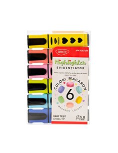 Marker evidentiator cu lichid Daco MK406/6M macaron, 6 buc./set