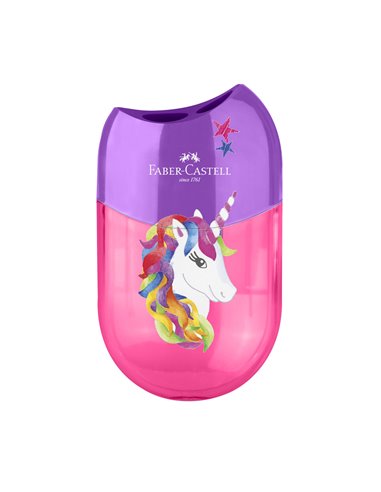 Ascutitoare plastic dubla cu container Faber-Castell, Motiv unicorn