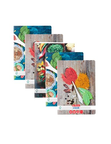 Set 5 caiete Herlitz A5, 80 file, 70 g/mp, matematica, colturi rotunjite, Motiv spices
