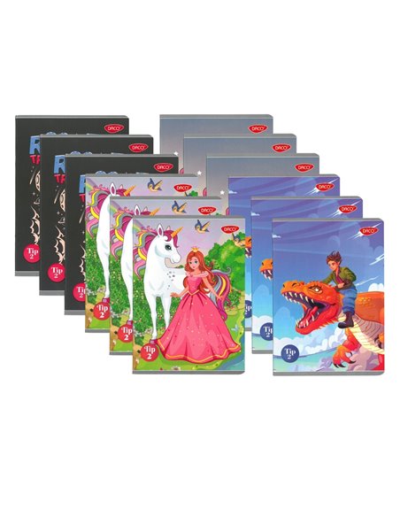 Set 12 caiete Tip II Daco CT5362, 36 file, 100 g/mp, Modele asortate