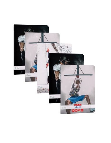 Set 5 caiete Herlitz A4, 60 file, 70 g/mp, dictando, colturi rotunjite, Motiv sports