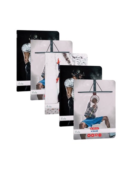 Set 5 caiete Herlitz A4, 60 file, 70 g/mp, dictando, colturi rotunjite, Motiv sports