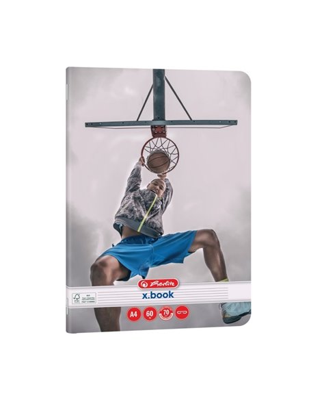 Set 5 caiete Herlitz A4, 60 file, 70 g/mp, dictando, colturi rotunjite, Motiv sports